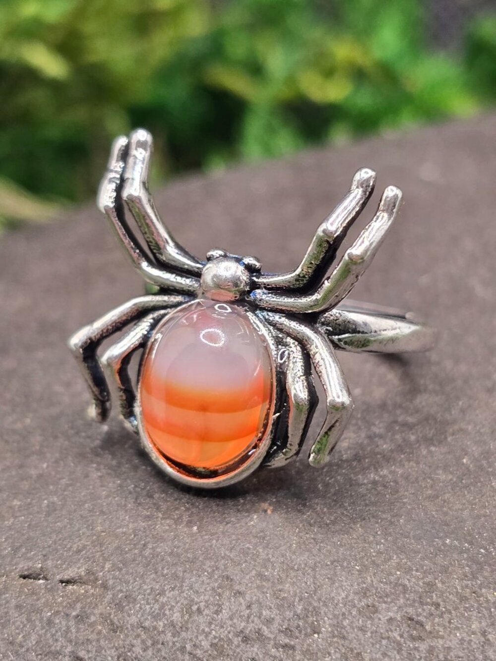 Orange Banded Agate Spider Adjustable Ring Size 6-10 Gothic Jewelry